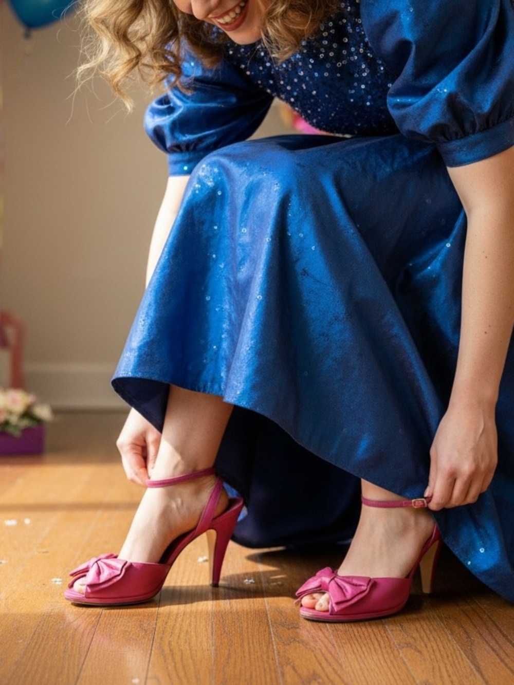 HEELS- Bow Front Peep-Toe Ankle Strapped Heels in Fuchsia Pink